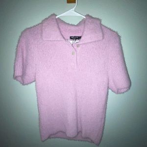 Lavender fuzzy knit polo top
